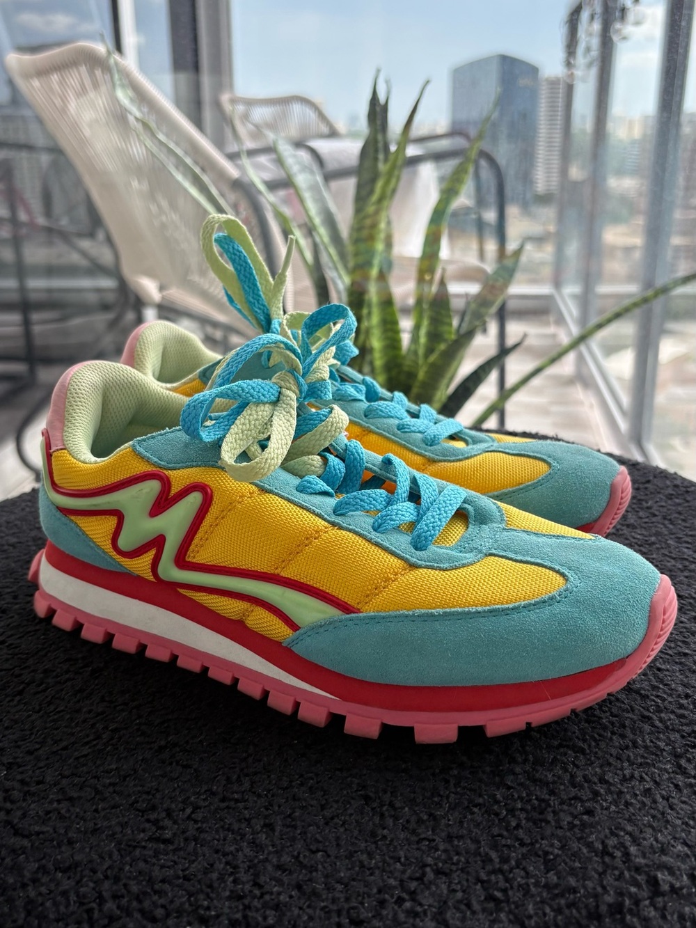 Marc Jacobs Yellow, Teal & Pink Retro Runner Sneakers - Picture 4 of 5